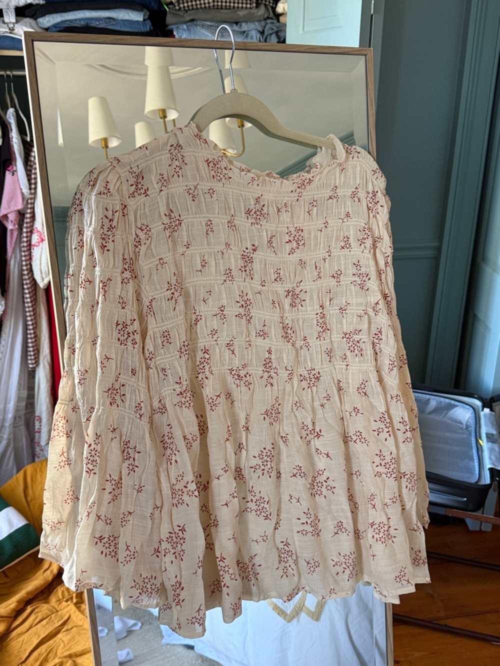 Adiva Cream Blouse with Rust Floral Print